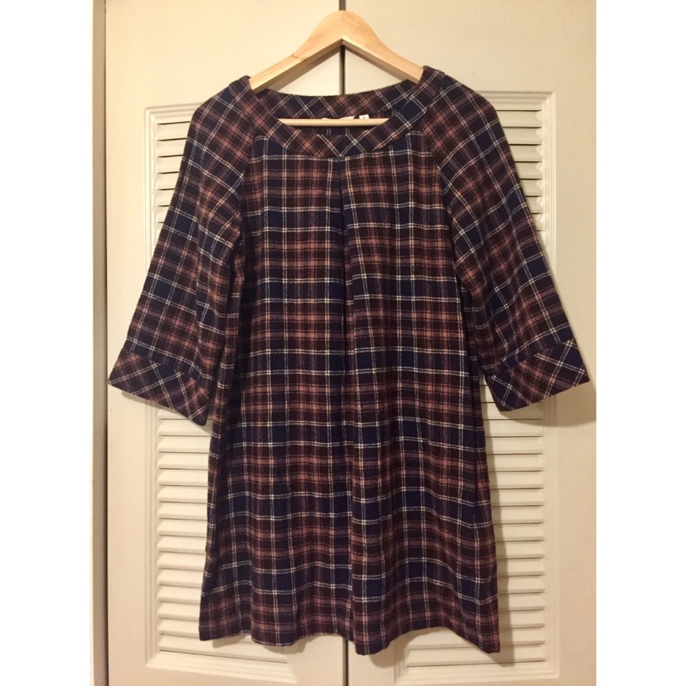 Uniqlo Brown/Chocolate Plaid Wool Dress Asian M